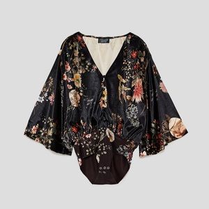 Zara Black Floral Velvet Bodysuit